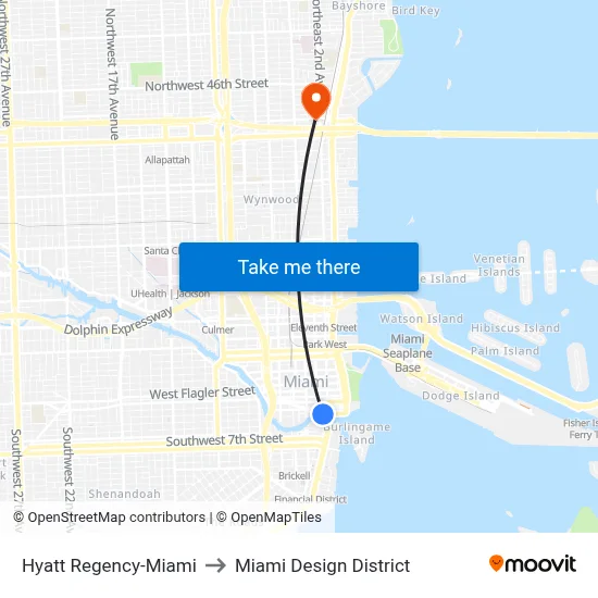 Hyatt Regency-Miami to Miami Design District map