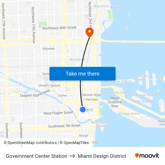 Government Center Station to Miami Design District map