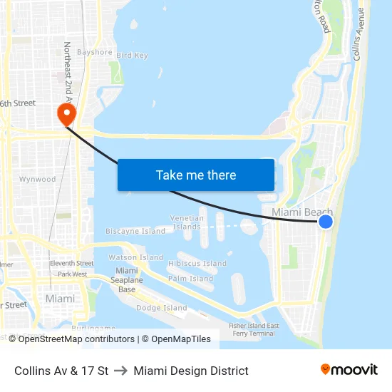 Collins Av & 17 St to Miami Design District map