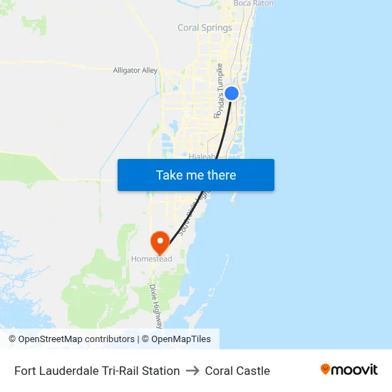 Fort Lauderdale Tri-Rail Station to Coral Castle map