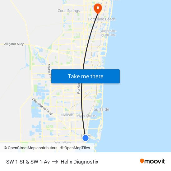 SW 1 St & SW 1 Av to Helix Diagnostix map