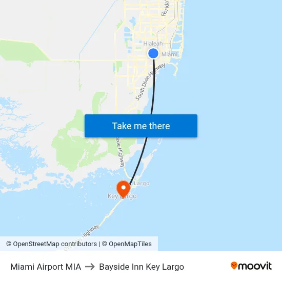Miami Airport MIA to Bayside Inn Key Largo map