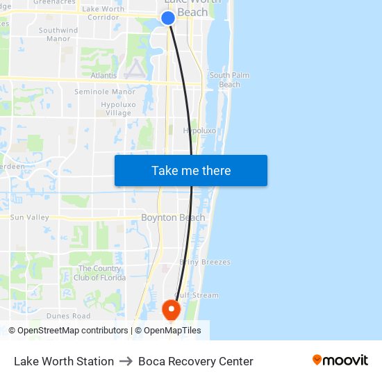 Lake Worth Station to Boca Recovery Center map