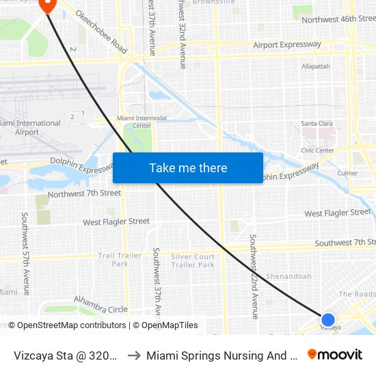 Vizcaya Sta @ 3201 SW 1 Av to Miami Springs Nursing And Rehab Center map