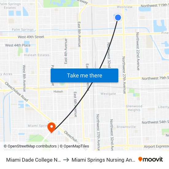 Miami Dade College North Campus to Miami Springs Nursing And Rehab Center map