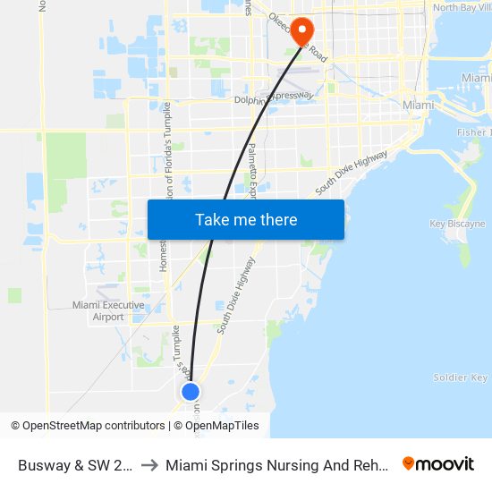 Busway & SW 200 St to Miami Springs Nursing And Rehab Center map