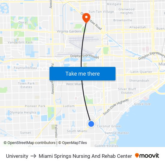 University to Miami Springs Nursing And Rehab Center map