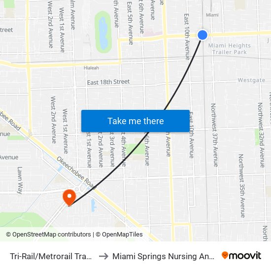 Tri-Rail/Metrorail Transfer Station to Miami Springs Nursing And Rehab Center map