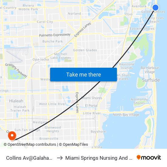Collins Av@Galahad-Dade Bd to Miami Springs Nursing And Rehab Center map