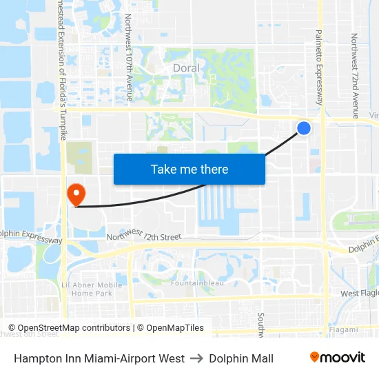 Hampton Inn Miami-Airport West to Dolphin Mall map