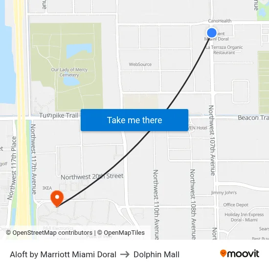 Aloft by Marriott Miami Doral to Dolphin Mall map