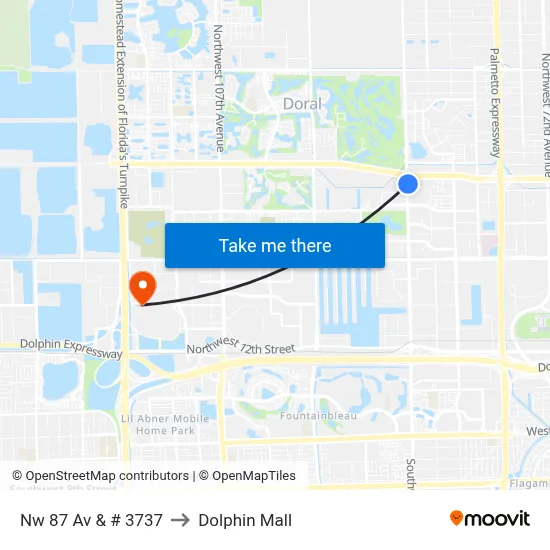 Nw 87 Av & # 3737 to Dolphin Mall map