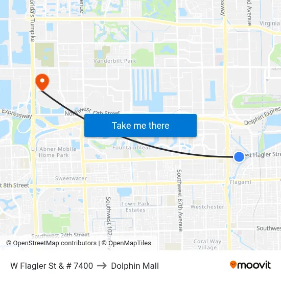 W Flagler St & # 7400 to Dolphin Mall map