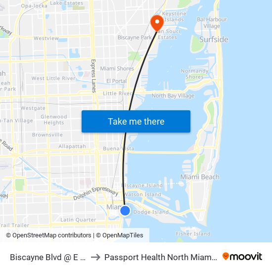 Biscayne Blvd @ E Flagler St to Passport Health North Miami Travel Clinic map