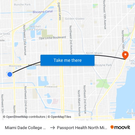 Miami Dade College North Campus to Passport Health North Miami Travel Clinic map