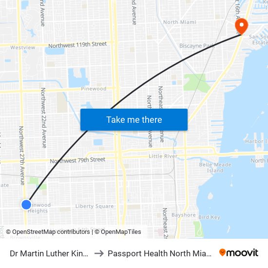 Dr Martin Luther King Jr Station to Passport Health North Miami Travel Clinic map