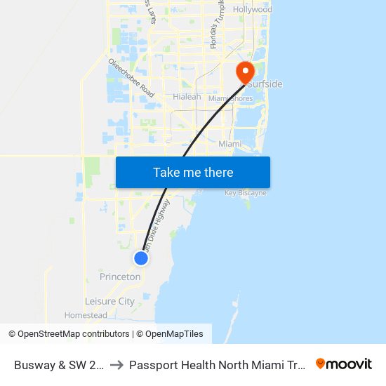 Busway & SW 200 St to Passport Health North Miami Travel Clinic map