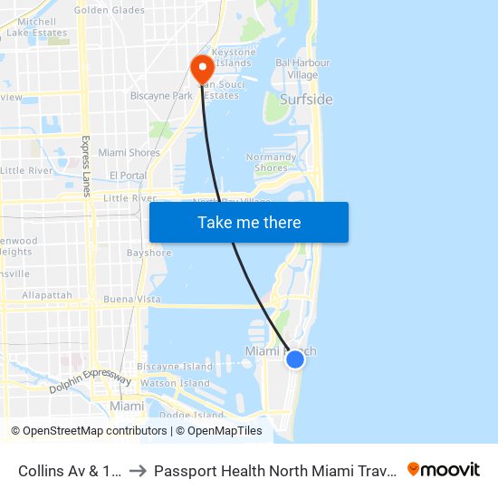 Collins Av & 17 St to Passport Health North Miami Travel Clinic map