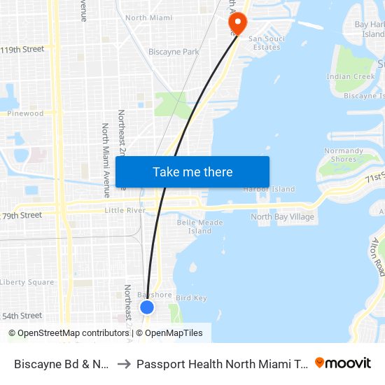 Biscayne Bd & NE 54 St to Passport Health North Miami Travel Clinic map