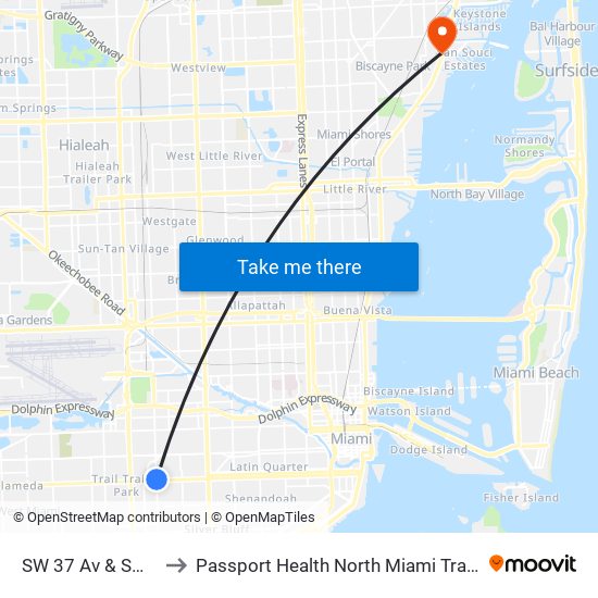 SW 37 Av & SW 8 St to Passport Health North Miami Travel Clinic map