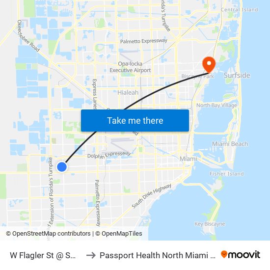 W Flagler St @ SW 108 Av to Passport Health North Miami Travel Clinic map