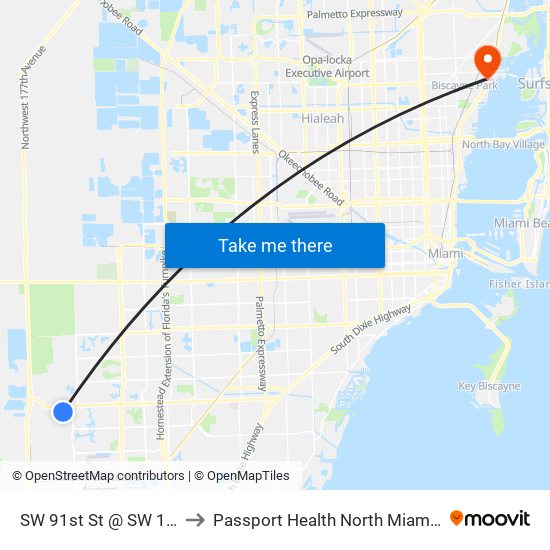 SW 91st St @ SW 162nd Ave to Passport Health North Miami Travel Clinic map