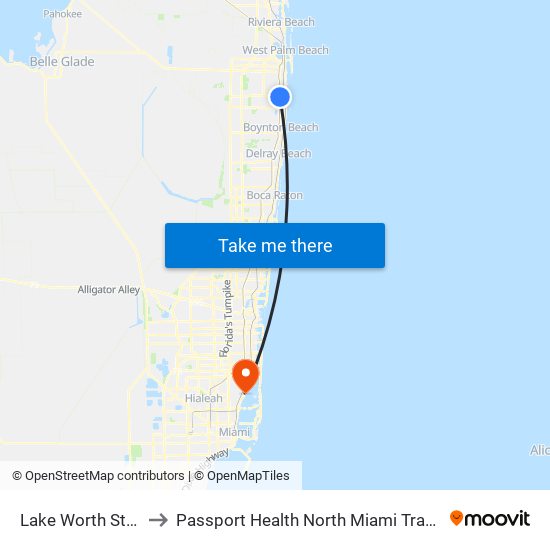 Lake Worth Station to Passport Health North Miami Travel Clinic map