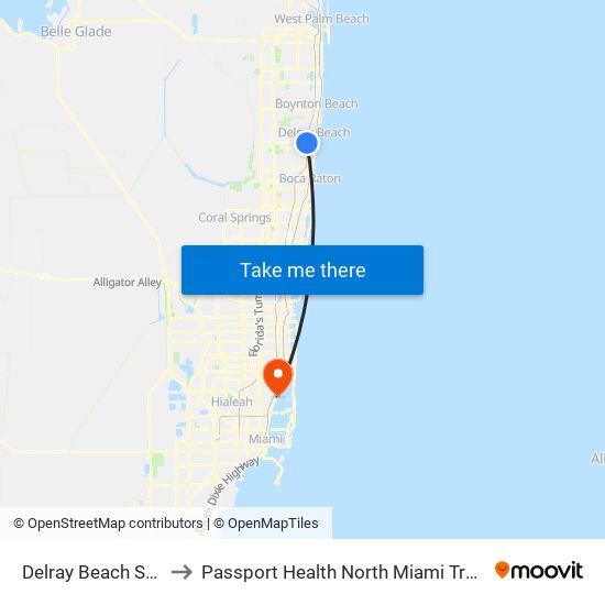 Delray Beach Station to Passport Health North Miami Travel Clinic map