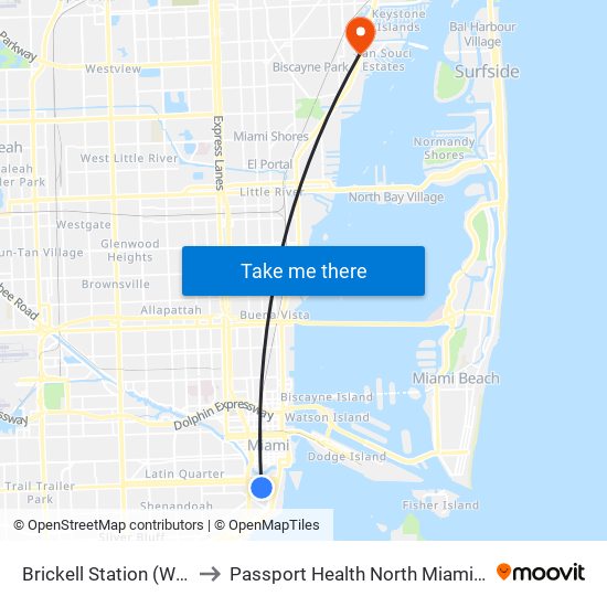 Brickell Station (West Side) to Passport Health North Miami Travel Clinic map