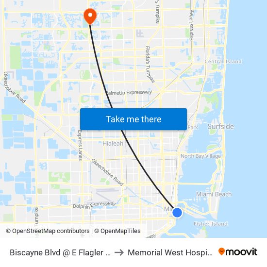 Biscayne Blvd @ E Flagler St to Memorial West Hospital map