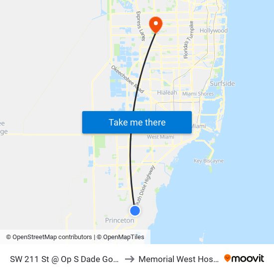 SW 211 St @ Op S Dade Govt Ctr to Memorial West Hospital map