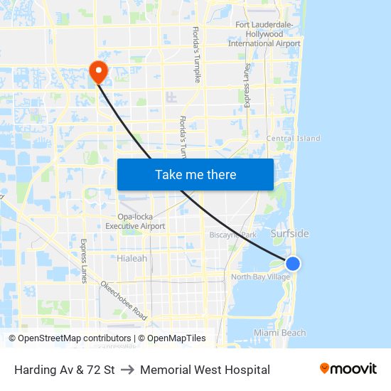 Harding Av & 72 St to Memorial West Hospital map