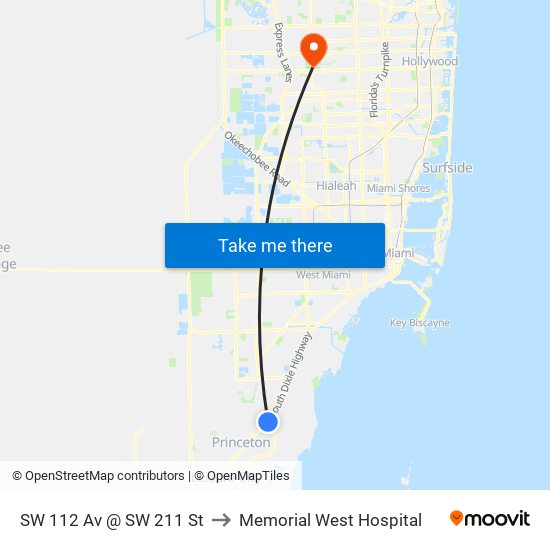 SW 112 Av @ SW 211 St to Memorial West Hospital map