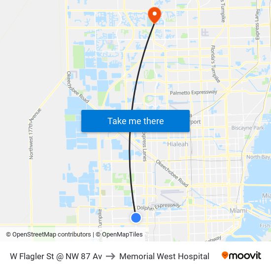 W Flagler St @ NW 87 Av to Memorial West Hospital map