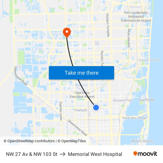 NW 27 Av & NW 103 St to Memorial West Hospital map