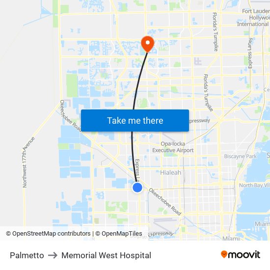 Palmetto to Memorial West Hospital map