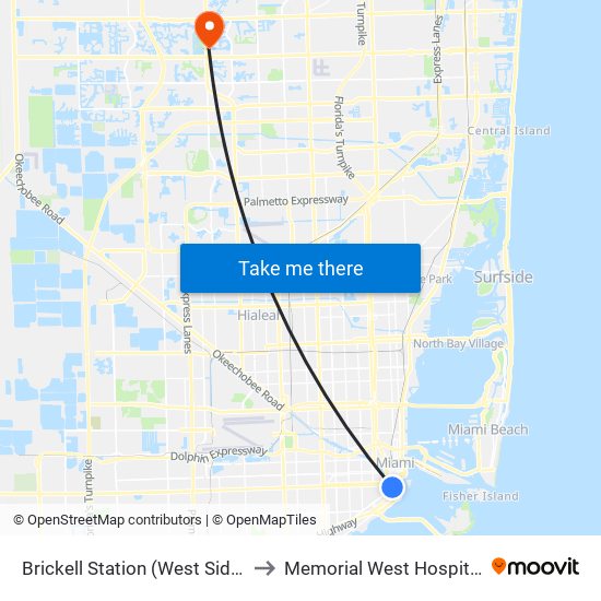 Brickell Station (West Side) to Memorial West Hospital map