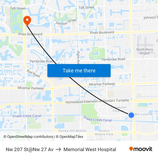 Nw 207 St@Nw 27 Av to Memorial West Hospital map