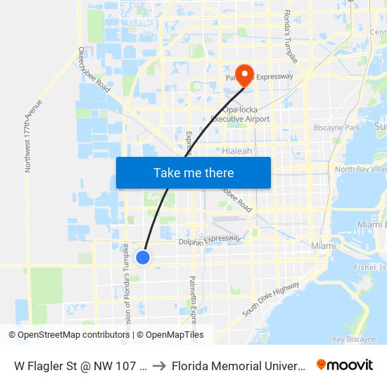 W Flagler St @ NW 107 Av to Florida Memorial University map