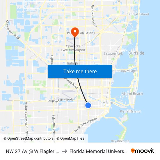 NW 27 Av @ W Flagler St to Florida Memorial University map