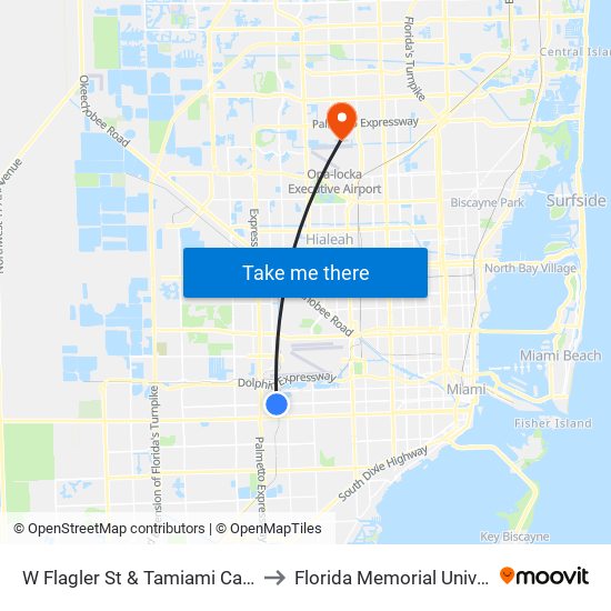 W Flagler St & Tamiami Canal Rd to Florida Memorial University map