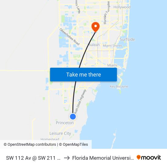 SW 112 Av @ SW 211 St to Florida Memorial University map