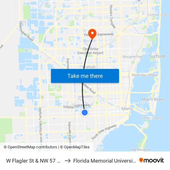 W Flagler St & NW 57 Av to Florida Memorial University map