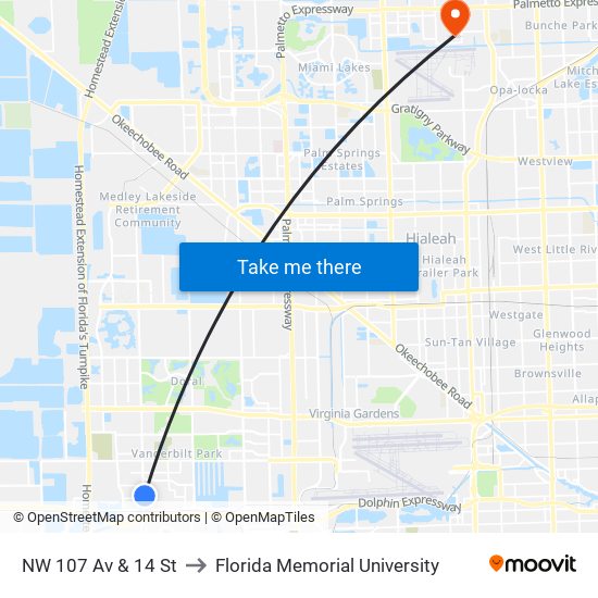 NW 107 Av & 14 St to Florida Memorial University map