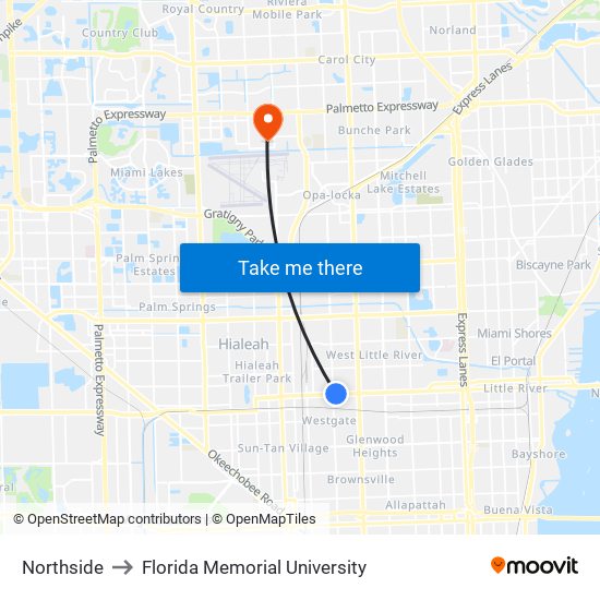 Northside to Florida Memorial University map