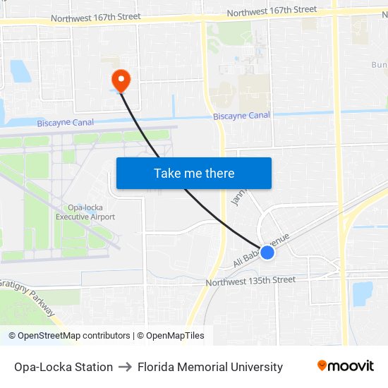 Opa-Locka Station to Florida Memorial University map