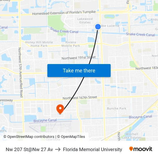 Nw 207 St@Nw 27 Av to Florida Memorial University map