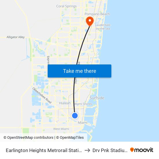 Earlington Heights Metrorail Station to Drv Pnk Stadium map