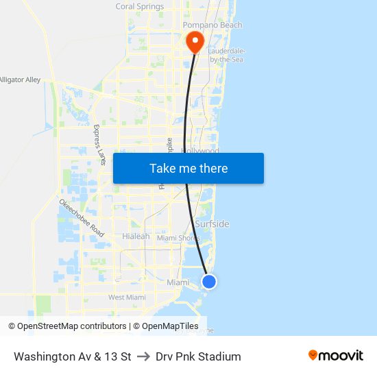 Washington Av & 13 St to Drv Pnk Stadium map