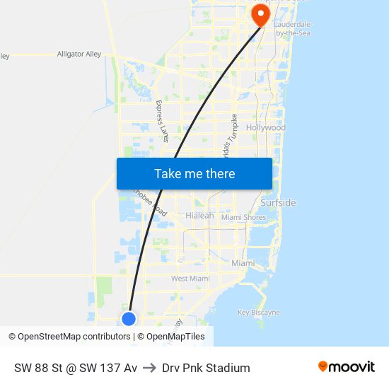 SW 88 St @ SW 137 Av to Drv Pnk Stadium map